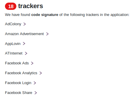 Overview of the list of detected trackers