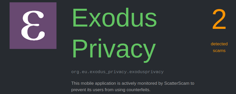 Report for the app εxodus on Scatterscam