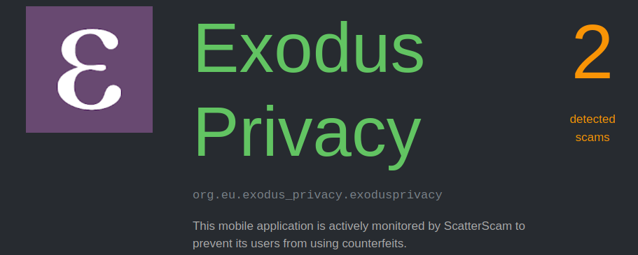 Rapport sur l'application εxodus dans Scatterscam